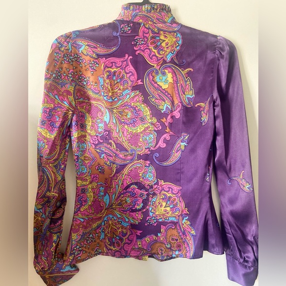 Dolce And Gabbana 100% Silk Button Up Paisley Blouse Size 26/40 - Picture 5 of 13